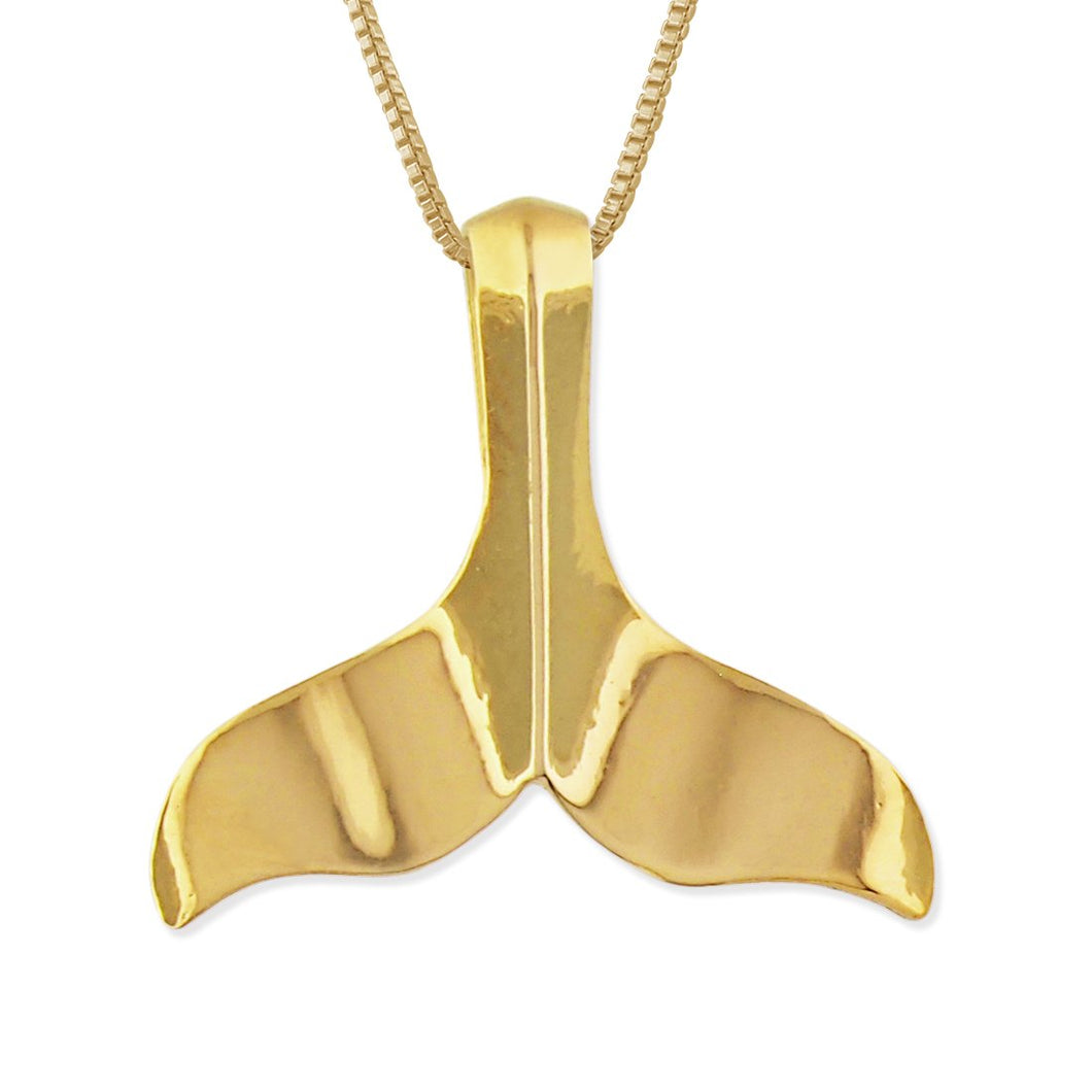 14kt Yellow Gold Plated Sterling Silver Plain Whale Tail Pendant Necklace