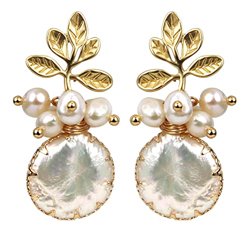 18k Gold Tree of Life Baroque Pearl Drop Earrings