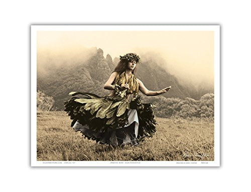 Hawaiian Hula Dancer in Ti Leaf Skirt - Vintage Sepia Toned Photograph by Alan Houghton c.1960s - Master Art Print 9in x 12in