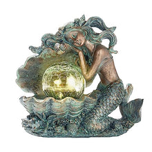 Load image into Gallery viewer, Mermaid Garden Sculptures Outdoor Decor, Solar Bronze Patina Figurines for Patio Pool Fountain Decorations, 6.5 inch