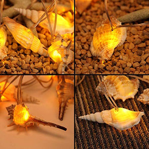 Ocean Real Conch 10 LED String Lights 9.0Ft Waterproof Battery Operated Warm White with Timer Control