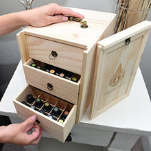 Load image into Gallery viewer, Essential Oil Box - Wooden Storage Case With Handle. Holds 75 Bottles &amp; Roller Balls. 3 Tier Space Saver. Large Organizer