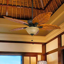 Load image into Gallery viewer, 52-Inch Tropical Ceiling Fan with Sunset Bowl Light, Five Hand Carved Wooden Leaf Blades, Lindenwood/Basswood, Bronze