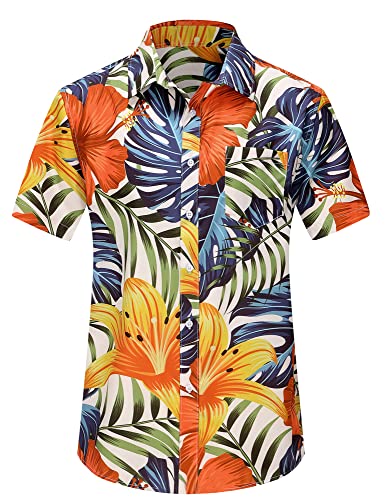 Men's Front-Pocket Casual Button Down Tropical Floral Shirt