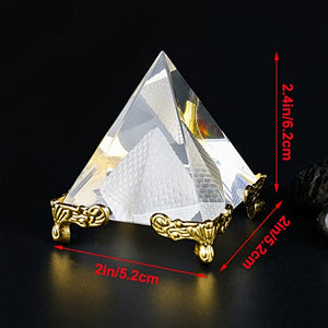 Pyramid Prism 2.4"- Meditation Crystals for Prosperity Positive Energy with Gold Stand