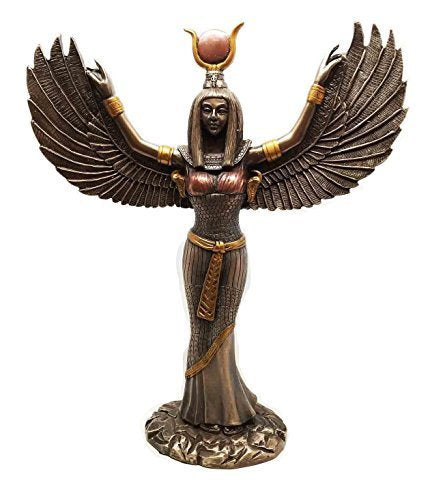 Egyptian Theme Isis With Open Wings Goddess of Magic and Nature Bronzed Statue Sculpture