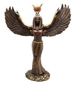 Egyptian Theme Isis With Open Wings Goddess of Magic and Nature Bronzed Statue Sculpture