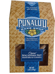 Punalu'u Bake Shop's Original Macadamia Nut Shortbread Cookies, All Natural, 100% Butter, Freshly Baked in Hawaii, 6 Ounce Package