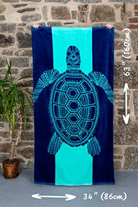Extra Large (34”x 63”) Plush Honu Beach Towel Made from 100% Cotton