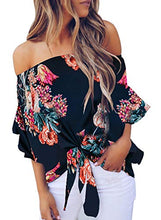 Load image into Gallery viewer, Tie Bow Off The Shoulder Flared Bell Sleeve Blouse