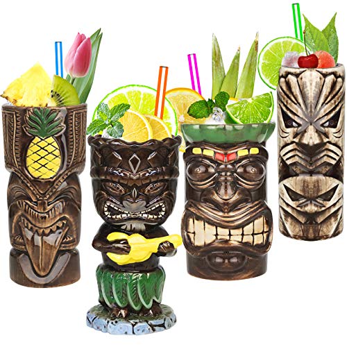 Set of 4– Ceramic Hawaiian Tiki Mugs