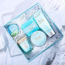 Load image into Gallery viewer, Ocean Scented Spa Gift Box for Her,Includes Scented Candle, Body Butter, Hand Cream, Bath Bar and Bomb,5 Pcs Bath Set