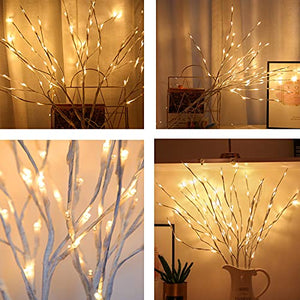 3 Pack 60 LEDs White Wrapped Lighted Willow Branch Lights Battery Operated with Remote Control Timer