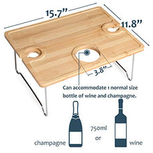 Load image into Gallery viewer, Outdoor Wine Picnic Table, Folding Portable Bamboo Wine Glasses &amp; Bottle, Snack and Cheese Holder Tray for Concerts at Park, Beach, Ideal Wine Lover Gift