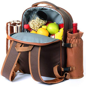 Picnic Backpack Bag for 4 Person With Cooler Compartment, Detachable Bottle/Wine Holder, Fleece Blanket, Plates and Cutlery Set Perfect for Outdoors