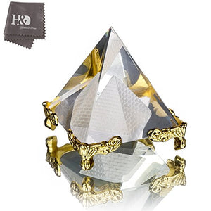 Pyramid Prism 2.4"- Meditation Crystals for Prosperity Positive Energy with Gold Stand
