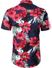 Load image into Gallery viewer, Men&#39;s Flower Casual Button Down Short Sleeve Hawaiian Shirt Medium Navy