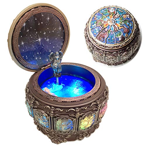 Vintage Music Box with Constellations Rotating LED Lights Twinkling Mechanism Music Box