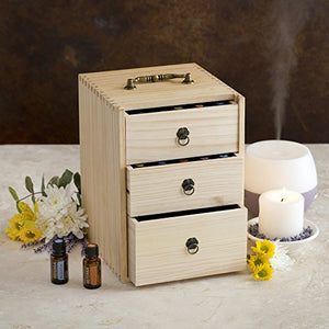 Essential Oil Box - Wooden Storage Case With Handle. Holds 75 Bottles & Roller Balls. 3 Tier Space Saver. Large Organizer