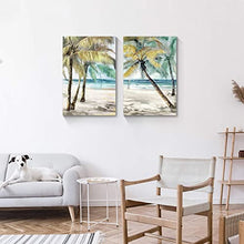 Load image into Gallery viewer, Palm Trees &amp; Seascape Painting  for Modern Living Room Bathroom Bedroom (set of 2)
