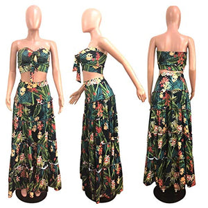 Tropical 2Pcs Wrapped Crop Top with Skirt