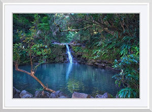 Tropical Waterfall Picture, Waikamoi Falls, Hawaiian Landscape Art: Handmade