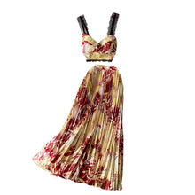 Load image into Gallery viewer, Elegant Pleated Floral Print Long Skirt and Top (Size Small)
