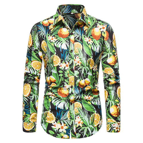 Mens Casual Long Sleeved Tropical Print Dress Shirt