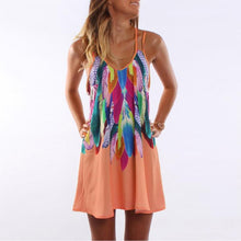 Load image into Gallery viewer, Feather Print Boho Chic Beach Dress