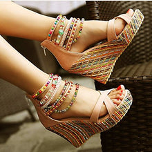 Load image into Gallery viewer, Boho Chic Beaded Wedge Platform Sandals