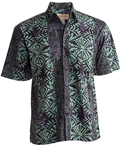 Hand Printed Geometric Forest Shirt, Green, 3XL, Green