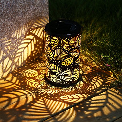 Solar Lantern Hanging Lights Metal Leaf Pattern