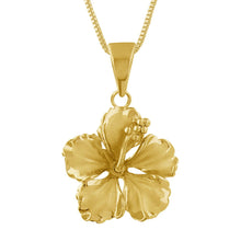 Load image into Gallery viewer, 14kt Yellow Gold Plated Sterling Silver 17mm Hibiscus Pendant Necklace