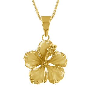 14kt Yellow Gold Plated Sterling Silver 17mm Hibiscus Pendant Necklace