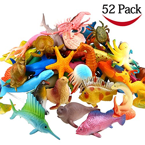 Toys Ocean Sea Animal, 52 Pack Assorted Mini Vinyl Plastic Animal Toy Set
