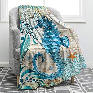 Sea Horse Blanket Smooth Soft Ocean Style Print Throw Blanket for Sofa Chair Bed Office Gift 50"x60"