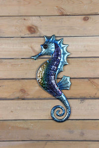 Metal Seahorse Wall Decor Outdoor Sea Art Hanging Decorative Glass Sculpture