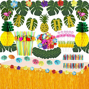 Luau Party Decorations (112 PCS) Including Banner, Table Skirt, Straws, Flamingo, Pineapple Décors.