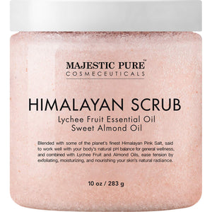 Majestic Pure Himalayan Salt Body Scrub with Lychee Essential Oil, All Natural Scrub to Exfoliate & Moisturize Skin, 10 Ounce (Pack of 1)