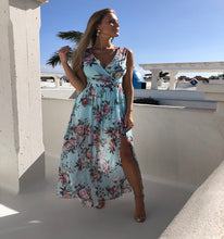 Load image into Gallery viewer, Fitted Floral Print High Slit Beach Dress