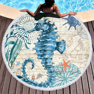Ocean Themed Large Round Beach Towel
