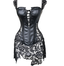 Load image into Gallery viewer, European Lace-up Pleather and Lace Corset