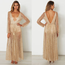 Load image into Gallery viewer, Sheer Golden Flecked Beach Coverup with Tassel Belt