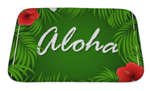 Bath Mat, Inscription Of Aloha On Green
