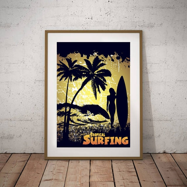 Retro Seascape Tropical Surfing Wall Art Pictures