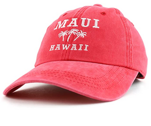 Maui Hawaii with Palm Tree Embroidered Unstructured Baseball Cap
