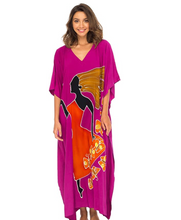 Load image into Gallery viewer, Womens Beach Dress Maxi Caftan Long Poncho Butterfly Dancer Black