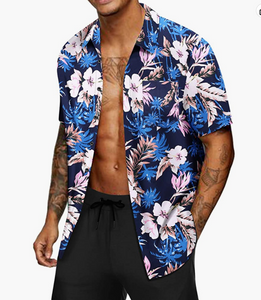 Casual Button Down Floral Printed Beach Shirt with Pocket