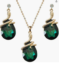 Load image into Gallery viewer, 18K Gold Plated Serpentine Crystal Drop Pendant (matching pendant and earrings)