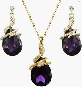 18K Gold Plated Serpentine Crystal Drop Pendant (matching pendant and earrings)